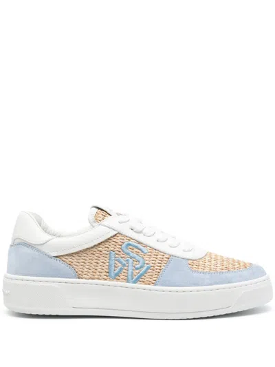 Stuart Weitzman Courtside Panelled Raffia Sneakers In Blue