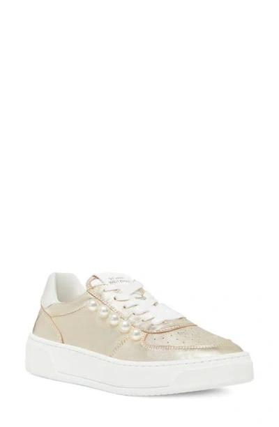 Stuart Weitzman Courtside Pearl Sneaker In Light Gold