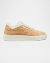 Stuart Weitzman Sw Courtside Shearling Sneakers In Adobe/butter