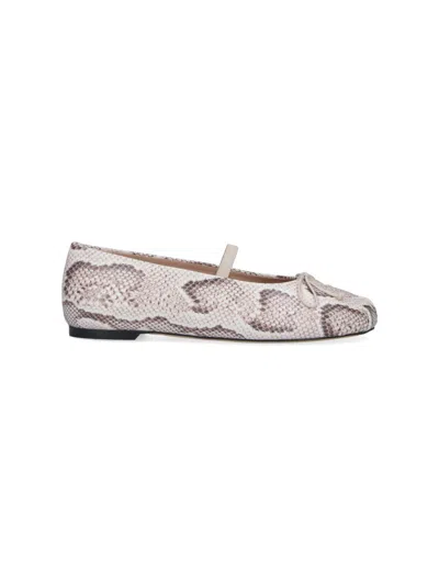 Stuart Weitzman Cream Prima Bow Snake Print Ballerinas In Multi