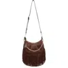 Stuart Weitzman Crescent Fringe Crossbody Bag In Brown