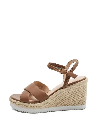 Pre-owned Stuart Weitzman Criss-cross Braided Wedge Espadrilles In Brown