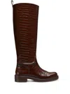 Stuart Weitzman Croc-effect Leather Boots In Braun