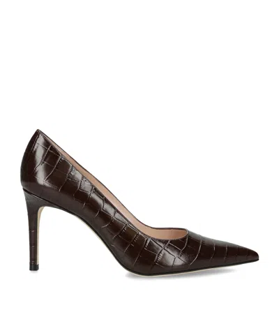 Stuart Weitzman Croc-embossed Leather Stuart Power Pumps 85 In Brown