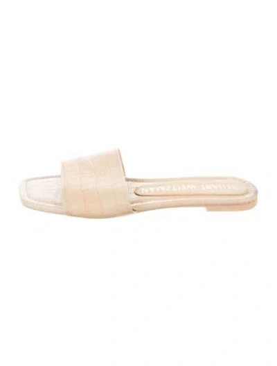 Pre-owned Stuart Weitzman Crocodile Animal Print Slides In Neutral