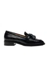 Stuart Weitzman Crocodile-effect Tasseled Loafers In Black