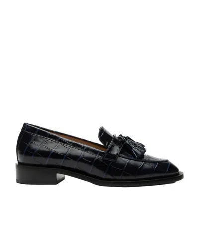 Stuart Weitzman Crocodile-effect Tasseled Loafers In Black