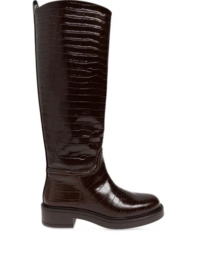 Stuart Weitzman Crocodile-embossed Leather Boots In Brown