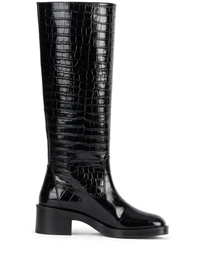 Stuart Weitzman Crocodile-embossed Leather Boots In Schwarz