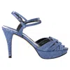 Stuart Weitzman Crocodile-embossed Platform Sandal Heels In Blue Leather In Blue