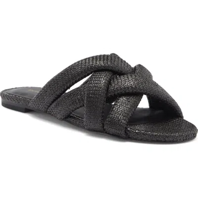 Stuart Weitzman Crossover Raffia Slide Sandal In Black