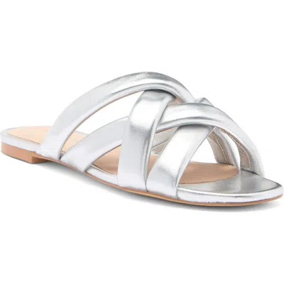 Stuart Weitzman Crossover Leather Slide In Silver