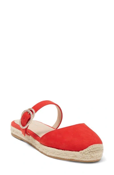 Stuart Weitzman Crystal Buckle Espadrille Mule In Coral