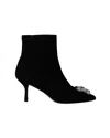 Stuart Weitzman Crystal Buckle Kera Ankle Boots In Black Suede In Black