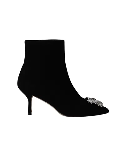Stuart Weitzman Crystal Buckle Kera Ankle Boots In Black Suede