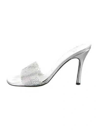 Pre-owned Stuart Weitzman Crystal Crystal Embellishments Slides In Metallic/silver