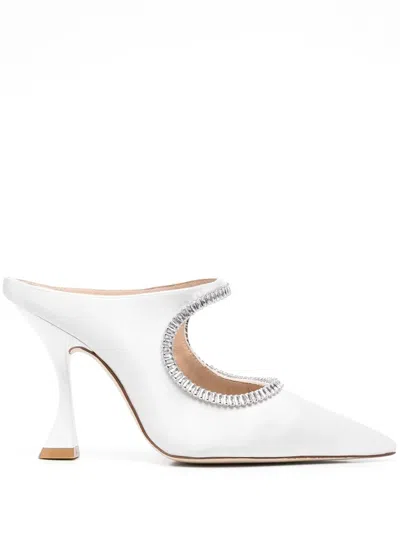 Stuart Weitzman Women's Curve Crystal-embellished Satin Mules In White