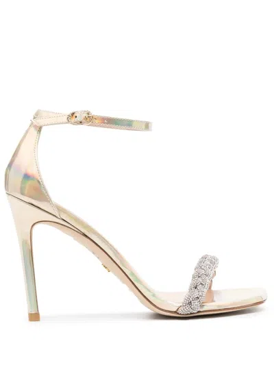 STUART WEITZMAN CRYSTAL-EMBELLISHED IRIDESCENT SANDALS