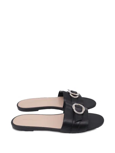 Pre-owned Stuart Weitzman Crystal-embellished Leather Sandals In Black