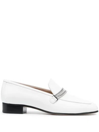 Stuart Weitzman Crystal Embellished Loafers In White