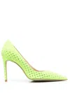 Stuart Weitzman Crystal-embellished Pointed-toe Pumps In Green