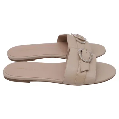 Stuart Weitzman Crystal-embellished Slides In Beige Leather In Brown