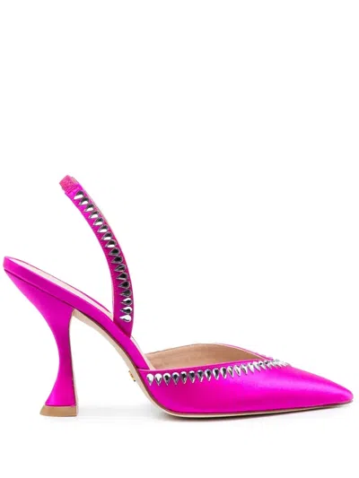 Stuart Weitzman Gemcut Crystals Satin Slingback Pumps In Flamingo