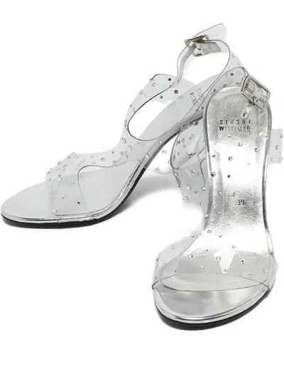 Pre-owned Stuart Weitzman Crystal Embellished T-strap Sandals In White