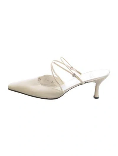 Pre-owned Stuart Weitzman Crystal Embellishments Mules In Neutrals