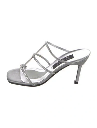 Pre-owned Stuart Weitzman Crystal Embellishments Slides In Silver