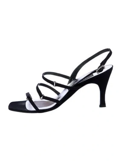 Pre-owned Stuart Weitzman Crystal Embellishments Slingback Sandals In Black