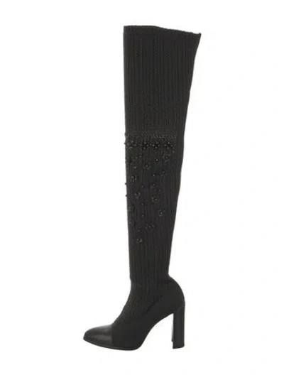 Pre-owned Stuart Weitzman Crystal Embellishments Sock Boots In Black