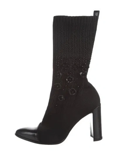 Pre-owned Stuart Weitzman Crystal Embellishments Sock Boots In Black
