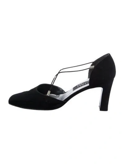 Pre-owned Stuart Weitzman Crystal Embellishments T-strap Pumps In Black