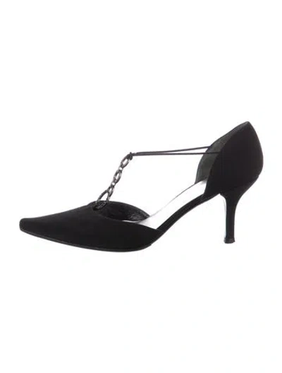 Pre-owned Stuart Weitzman Crystal Embellishments T-strap Pumps In Black