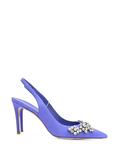 Pre-owned Stuart Weitzman Crystal Fleur Slingback Pumps In Blue