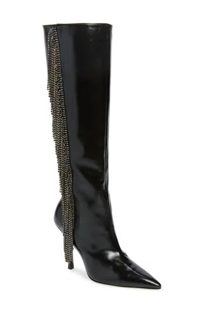 Stuart Weitzman Crystal Fringe Boot In Black