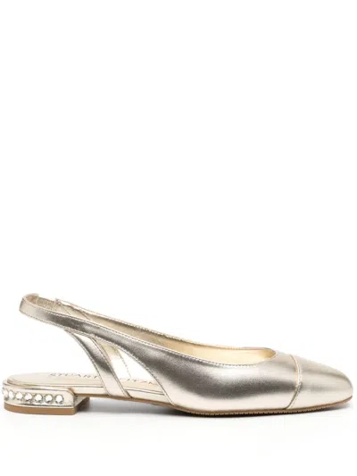 Stuart Weitzman Crystal Slingback Ballerina Flats In Gold