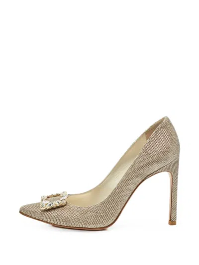 Pre-owned Stuart Weitzman Crystal-embellished Buckle Pumps In Gold