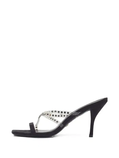 Pre-owned Stuart Weitzman Crystal-embellished Criss-cross Heeled Sandals In White