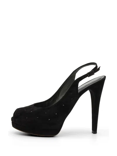Pre-owned Stuart Weitzman Crystal-embellished Platform Sandals In Black
