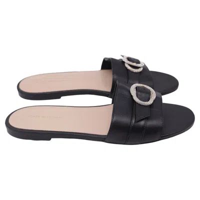 Pre-owned Stuart Weitzman Crystal-embellished Slides In Black Leather