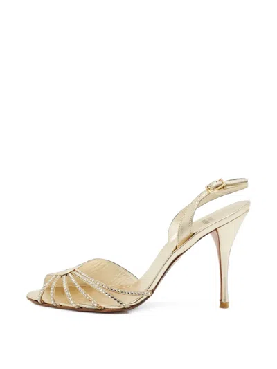 Pre-owned Stuart Weitzman Crystal-embellished Slingback Sandals In 金色