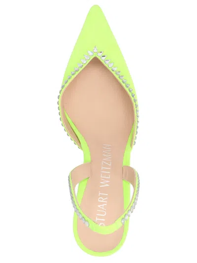 Stuart Weitzman Crystal-embellished Suede Slingback In Green