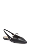 Stuart Weitzman Crystaline Slingback Flat In Black Smooth Calf