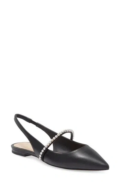 Stuart Weitzman Stefanie Leather Slingback Ballerina Flats In Black