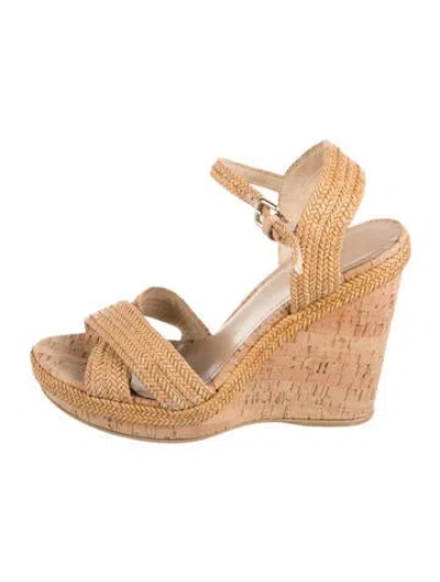 Pre-owned Stuart Weitzman Cutout Accent Espadrilles In Neutral