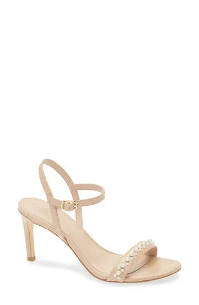 Stuart Weitzman Dancer Faux Pearl Sandal In Golden Beige