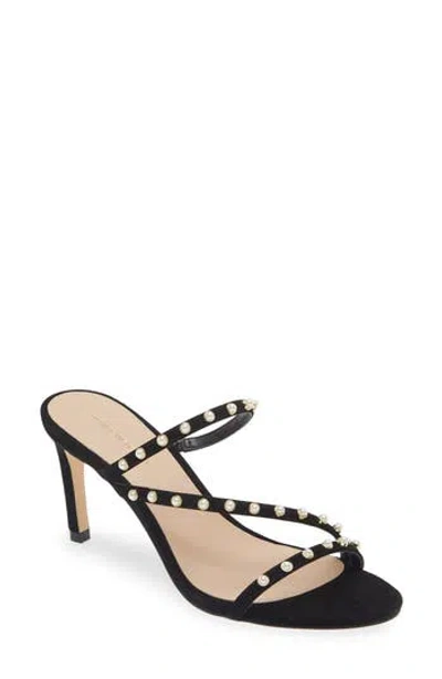 Stuart Weitzman Dancer Imitation Pearl 80 Slide Sandal In Black