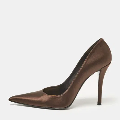 Pre-owned Stuart Weitzman Dark Brown Satin Pointed Toe Pumps Size 38.5